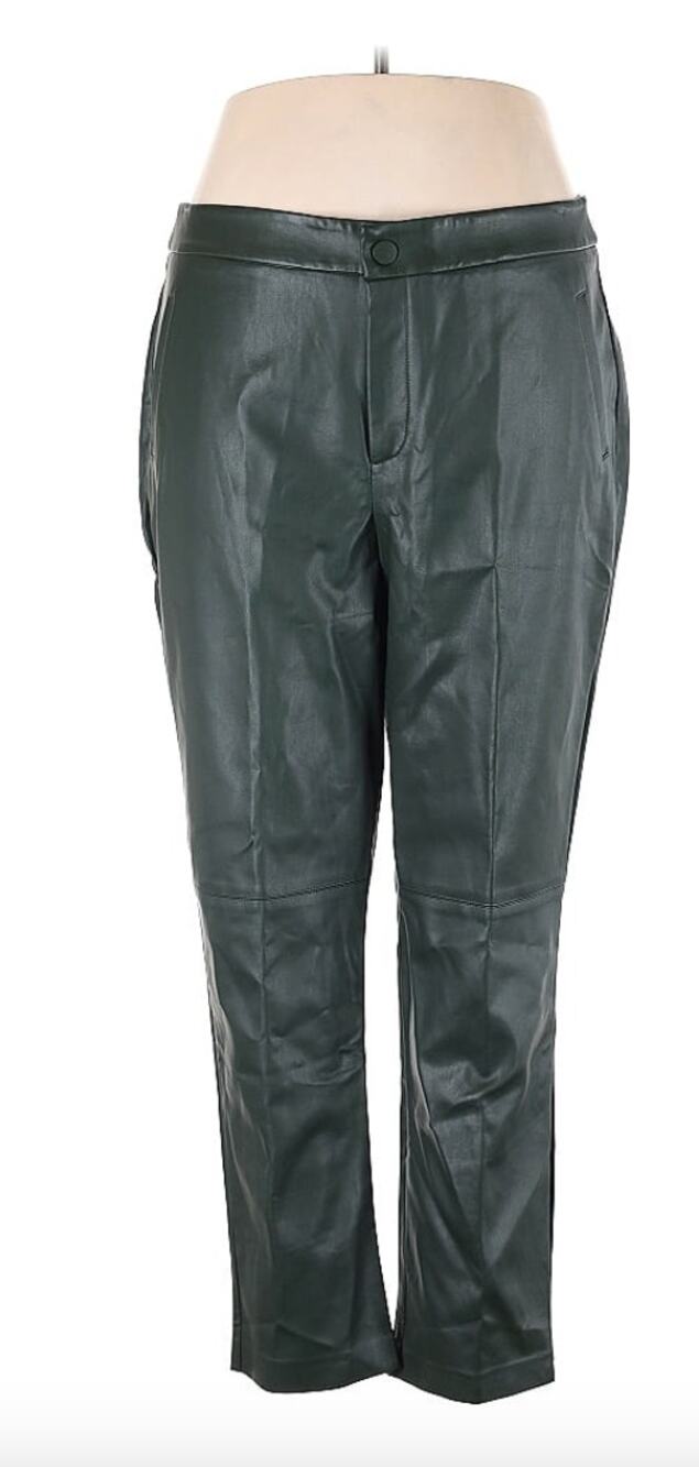 Elloquii Faux Leather Pants Green Fly Buttons High Waist Straight Size 14 NWT - Picture 3 of 16